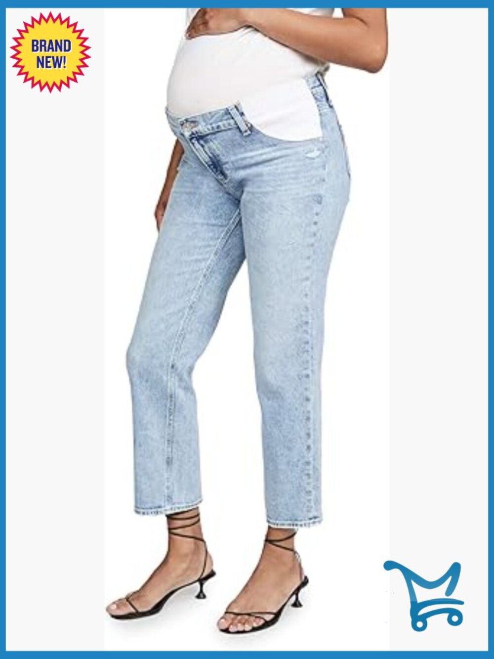 Maternity Straight Leg Jeans with Elastic Waist Mid Rise 26in Inseam